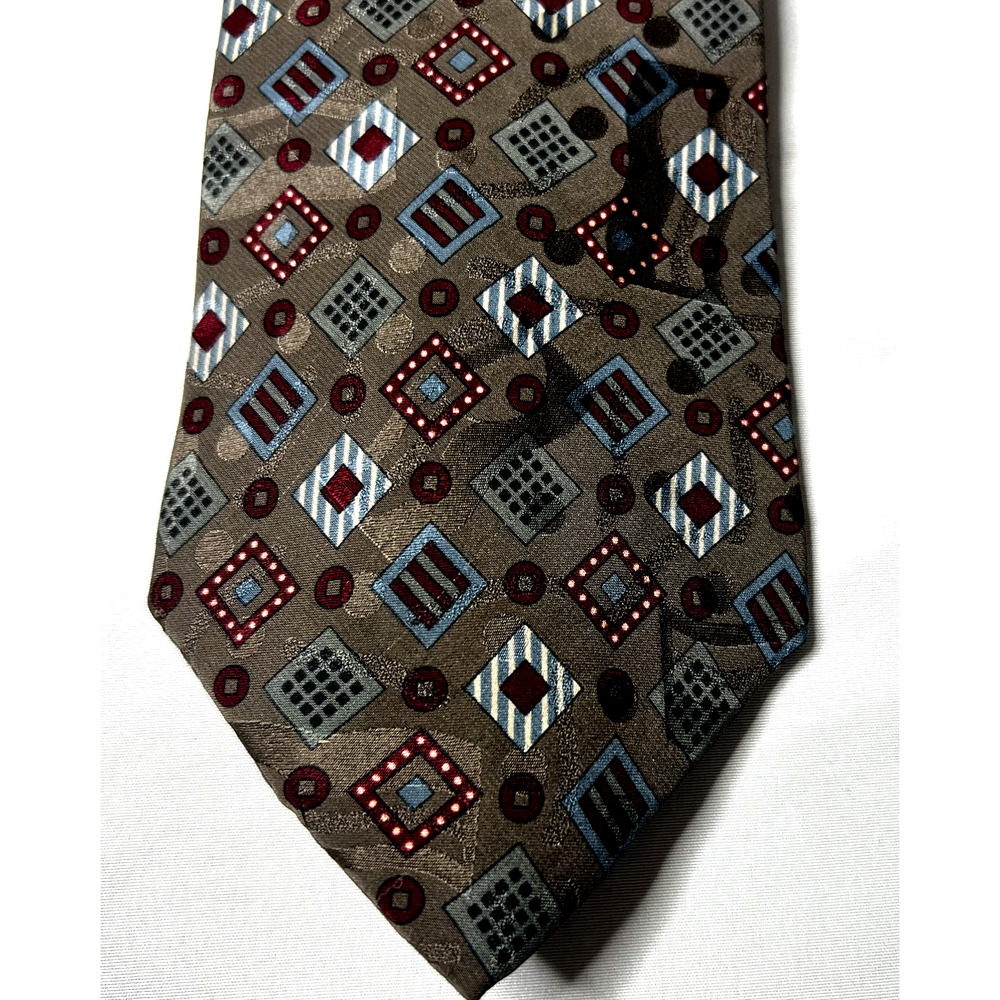 Zylos‎ George Mach Mens Tie Necktie 100% Italian Silk Brown Blue Red Shadows